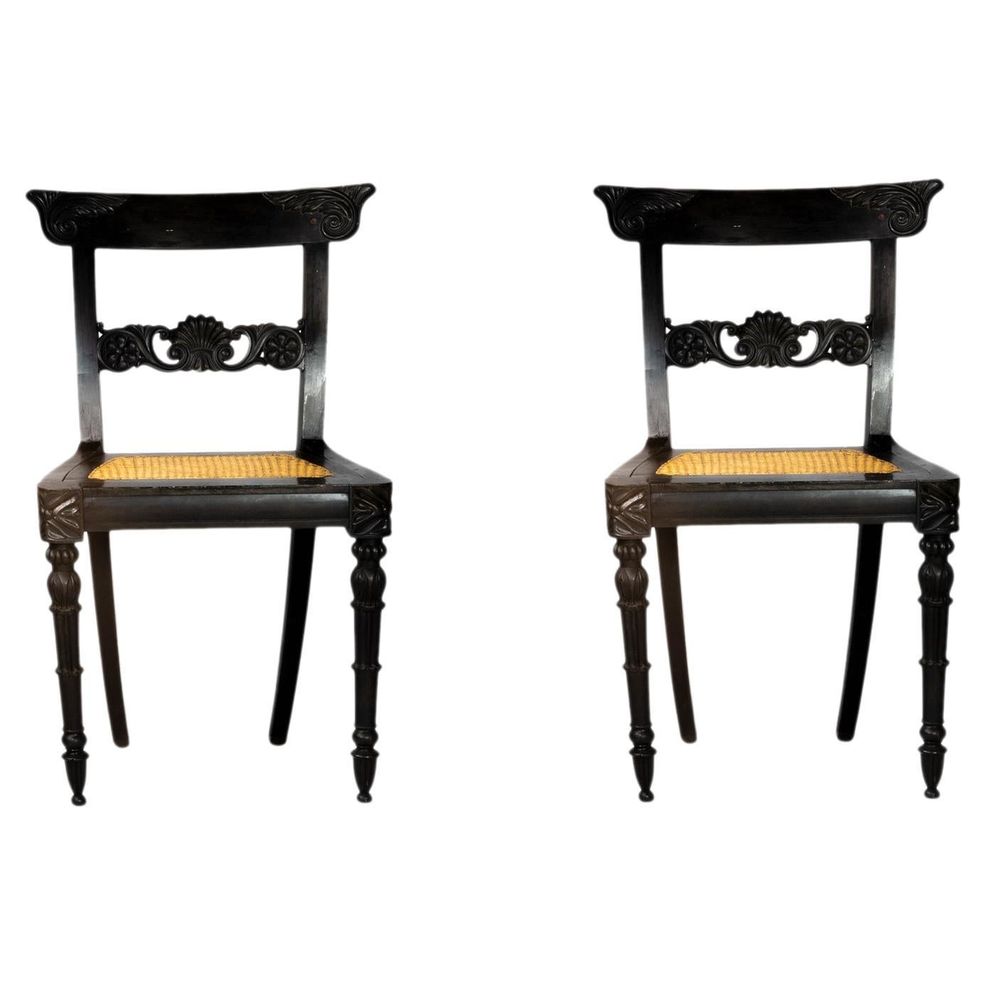  Pair of Anglo-Indian Ceylon Solid Chairs For Sale