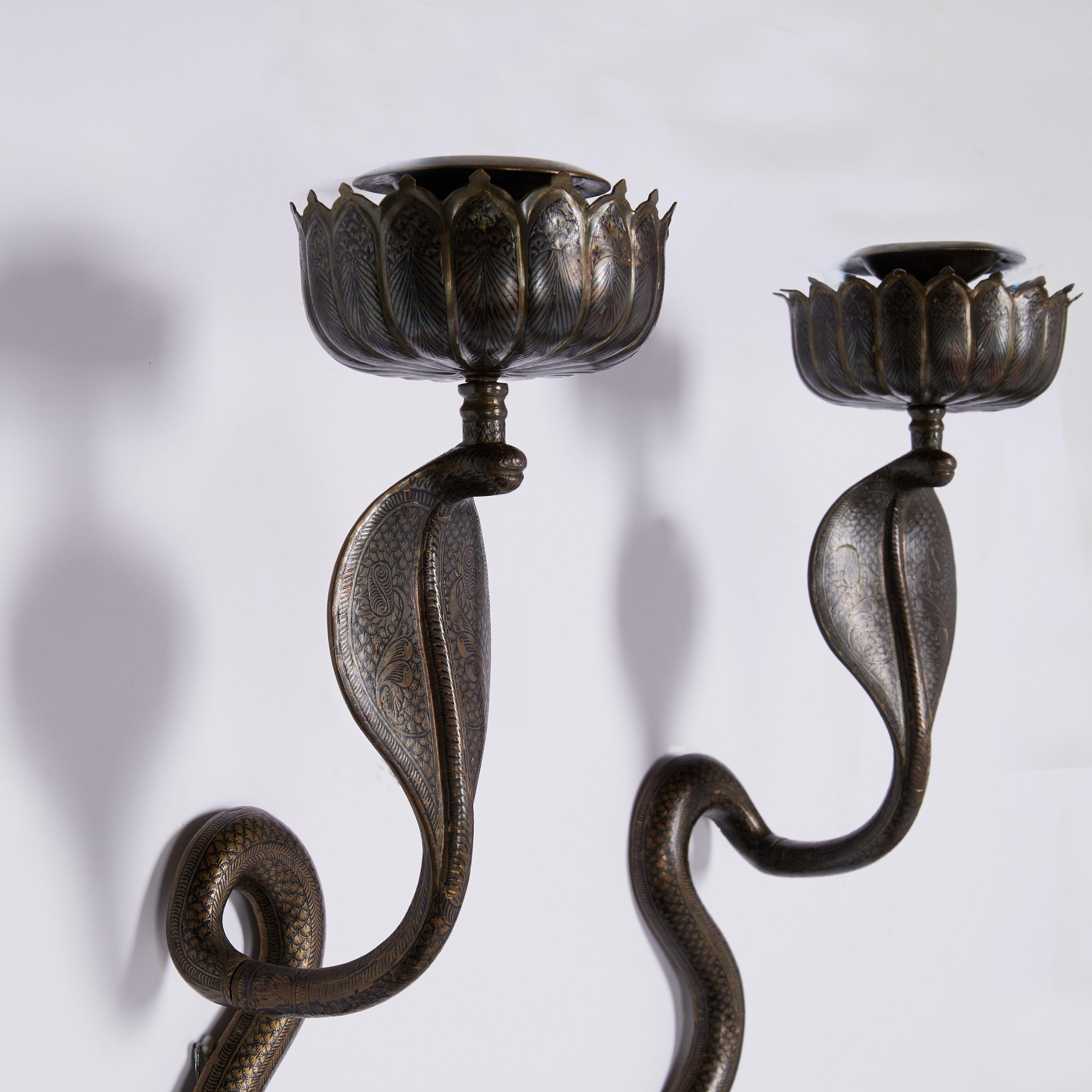 Anglo-Indian Pair of Anglo Indian Cobra Wall Sconces For Sale