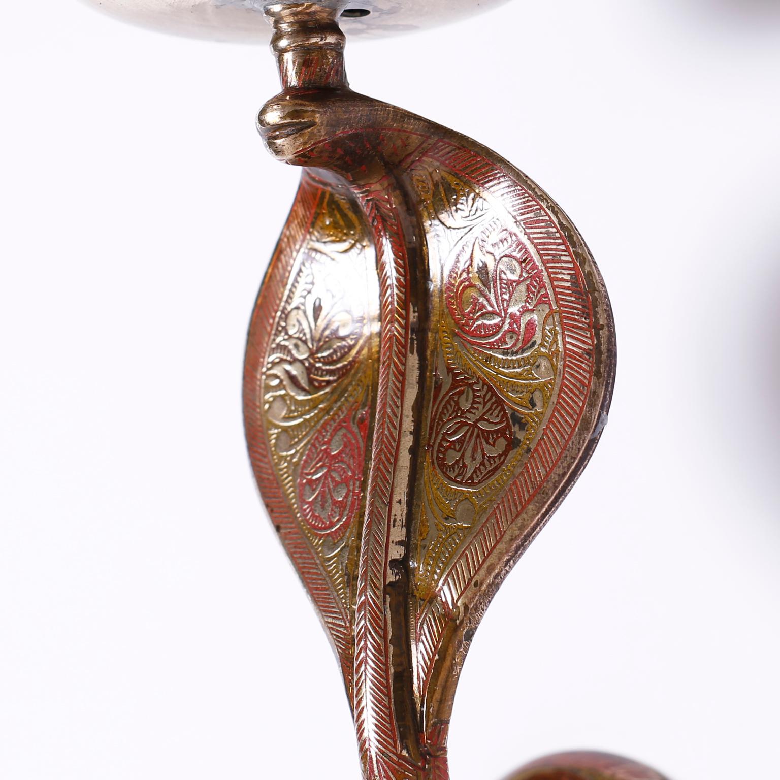 Etched Pair of Anglo-Indian Cobra Wall Sconces