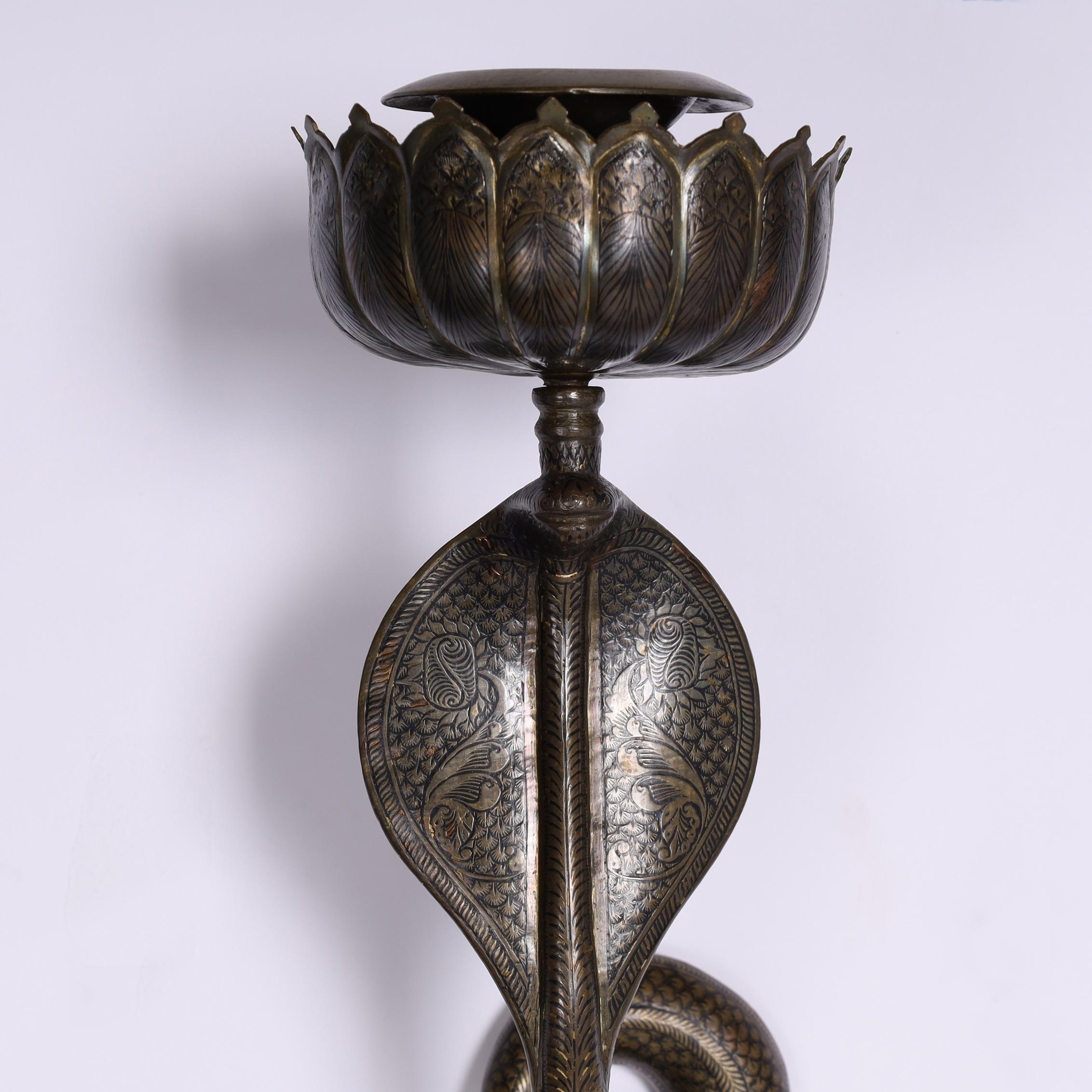 Etched Pair of Anglo Indian Cobra Wall Sconces For Sale
