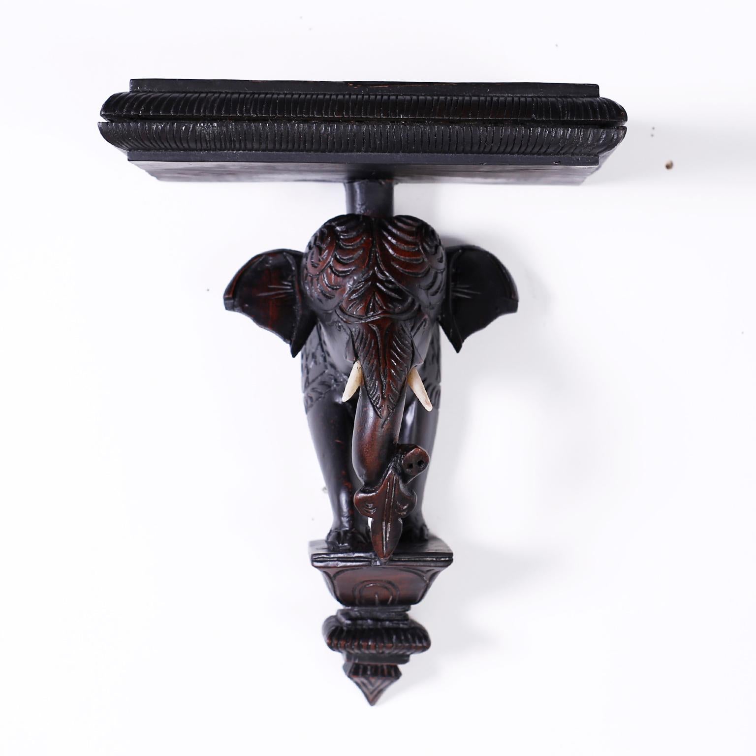 Anglo-Indian Pair of Anglo Indian Elephant Wall Brackets