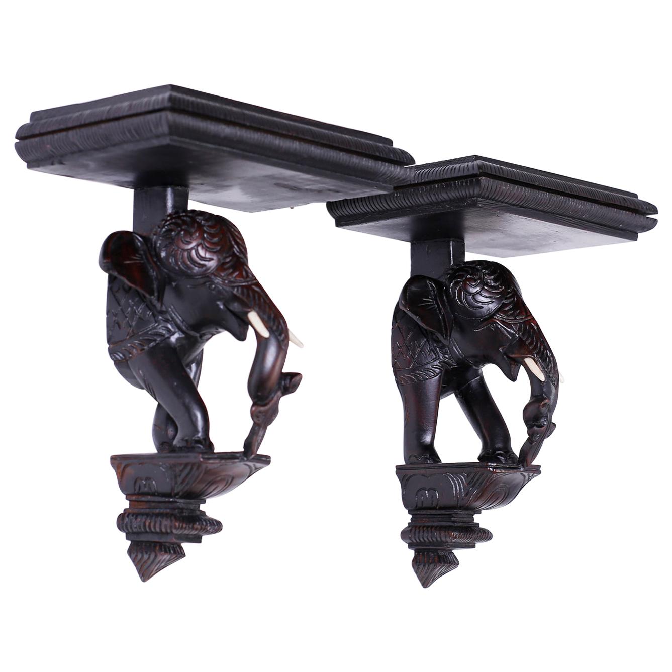 Pair of Anglo Indian Elephant Wall Brackets