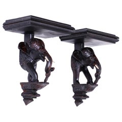 Vintage Pair of Anglo Indian Elephant Wall Brackets