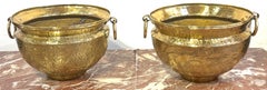 Pair of Anglo-Indian Engraved Brass Jardinieres with Exotic Animal Motifs