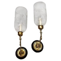 Antique Pair of Anglo Indian Etched Glass Sconces