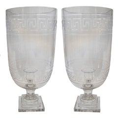 Pair of Anglo-Indian Etched Hurricane Candleholders