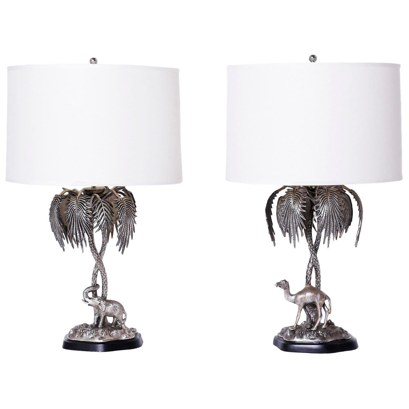 Pair of Anglo-Indian Figural Palm Tree Table Lamps