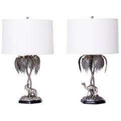 Vintage Pair of Anglo-Indian Figural Palm Tree Table Lamps