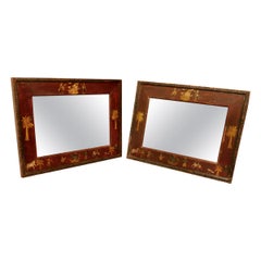 Antique Pair of Anglo-Indian Folk Art Painted Wall Mirrors