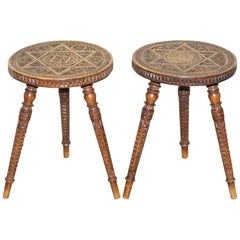 Pair of Anglo-Indian Hand Carved Hardwood 19th Century Side End Lamp Wine Tables Pair of Anglo-Indian Hand Carved Hardwood 19th Century Side End Lamp Wine Tables