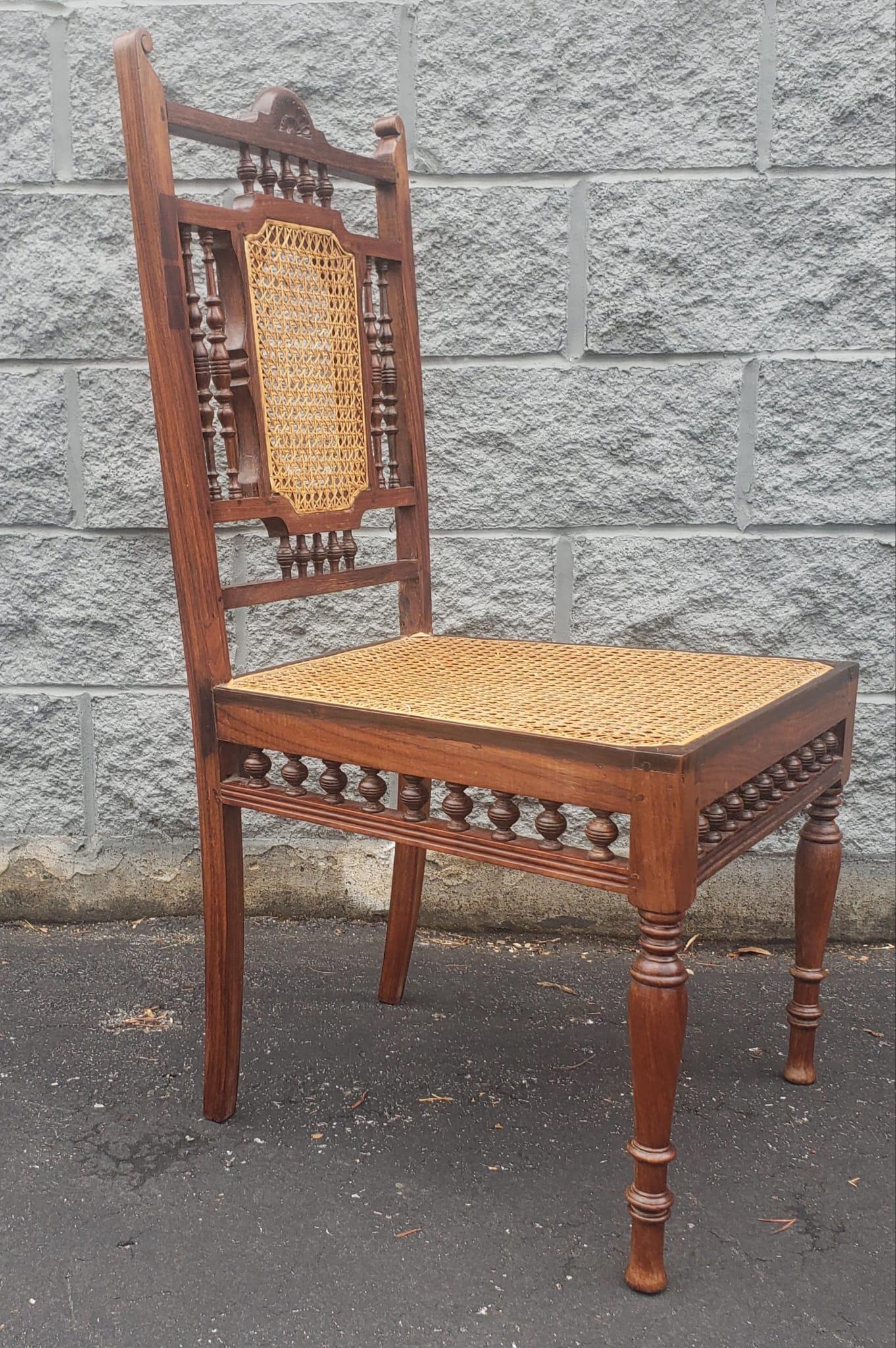 Asian Pair of Anglo-Indian Hardwood and Rosewood Cane Seat and Back Side Chairs For Sale