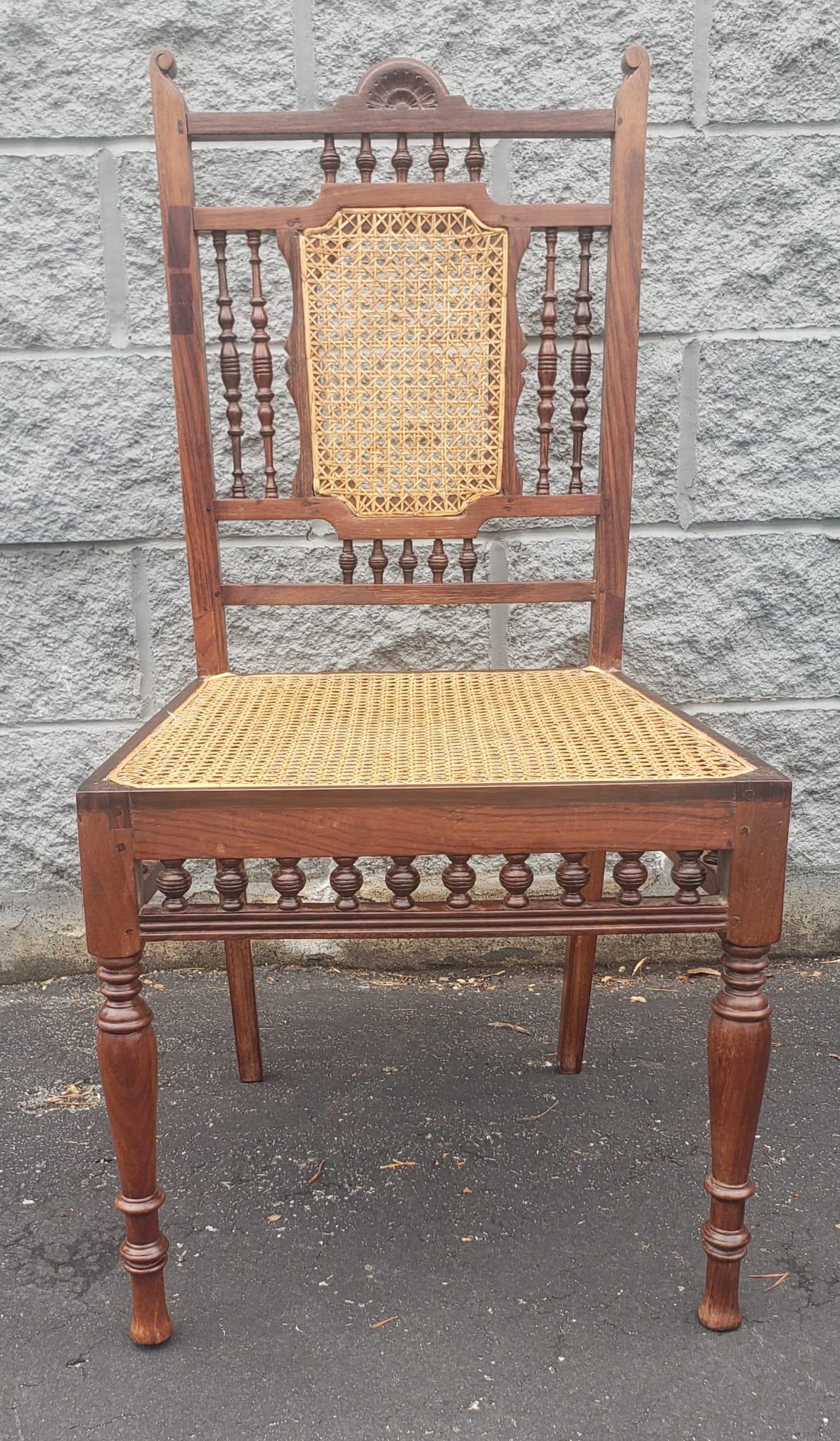 Caning Pair of Anglo-Indian Hardwood and Rosewood Cane Seat and Back Side Chairs For Sale