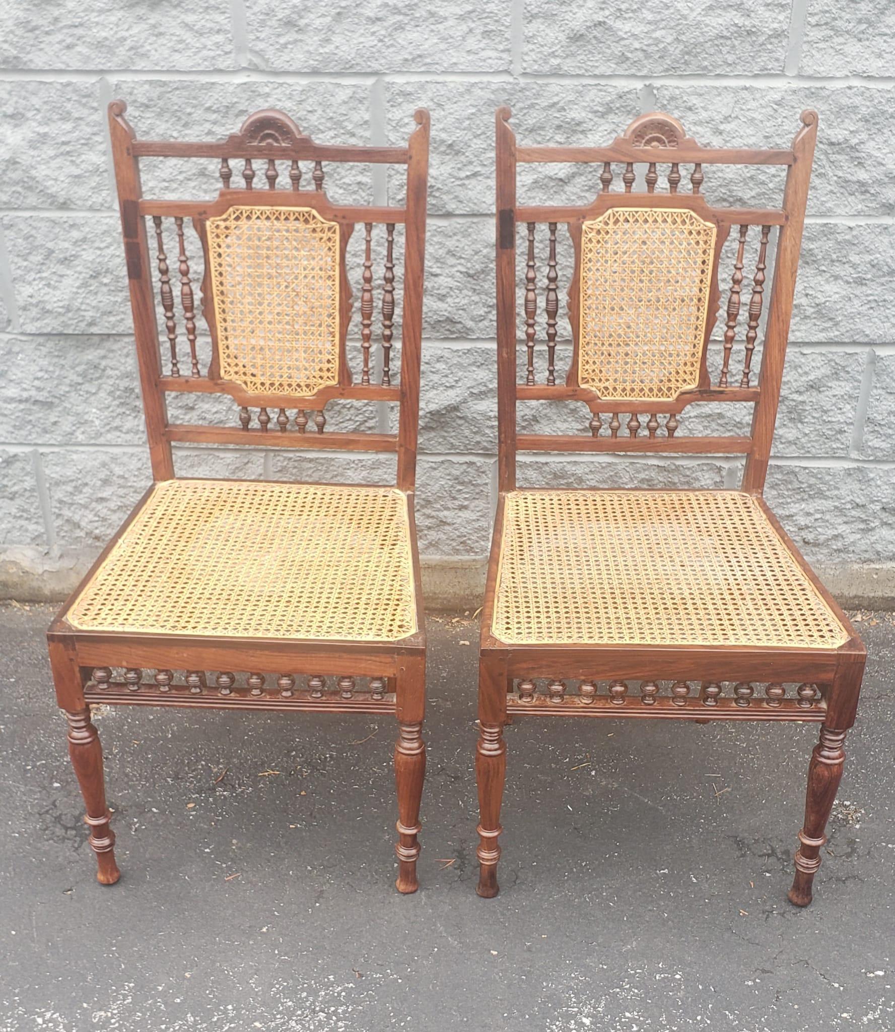 Pair of Anglo-Indian Hardwood and Rosewood Cane Seat and Back Side Chairs In Good Condition For Sale In Germantown, MD