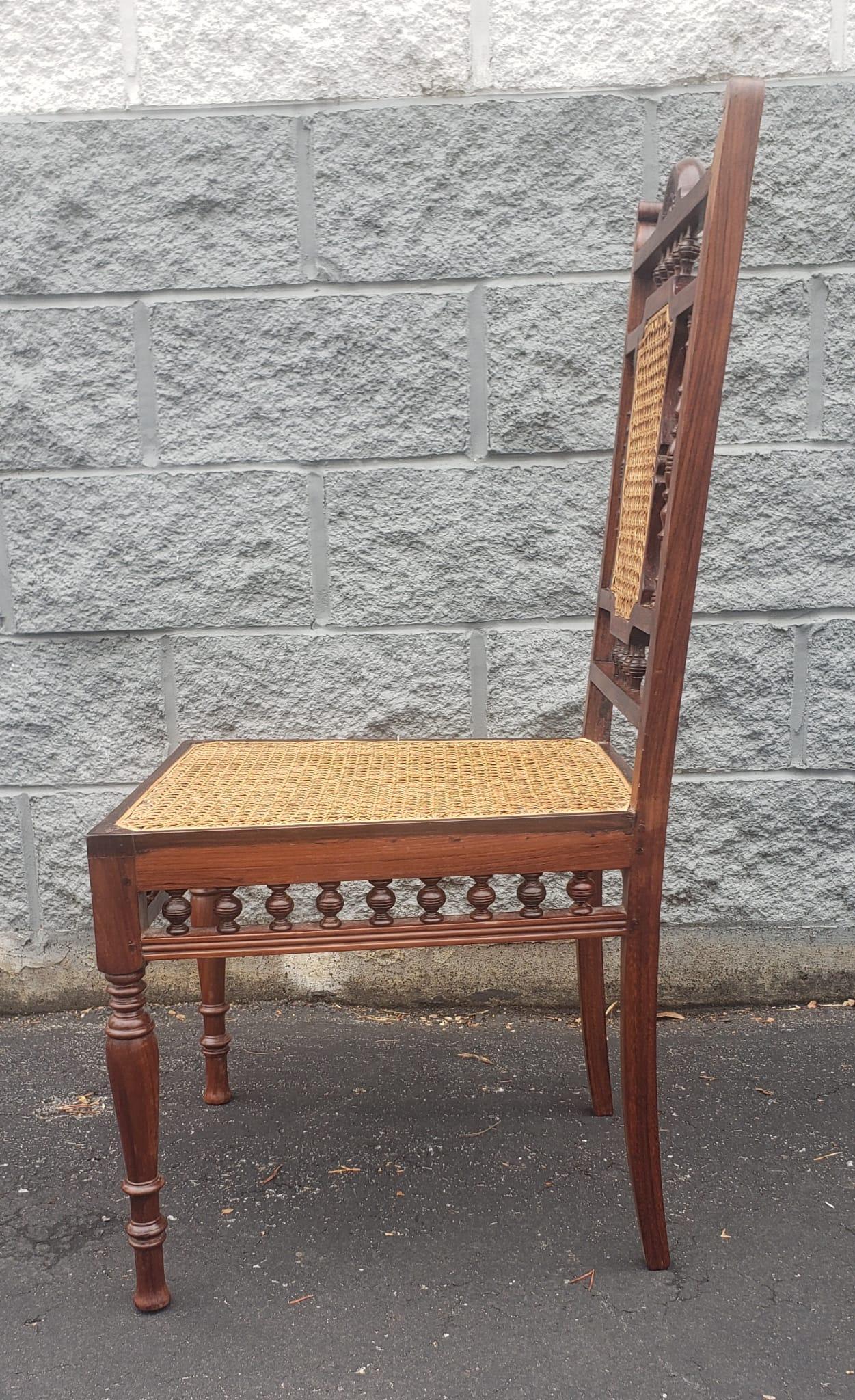20th Century Pair of Anglo-Indian Hardwood and Rosewood Cane Seat and Back Side Chairs For Sale