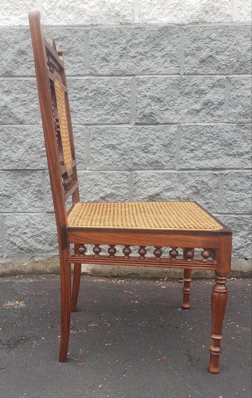 Pair of Anglo-Indian Hardwood and Rosewood Cane Seat and Back Side Chairs For Sale 1