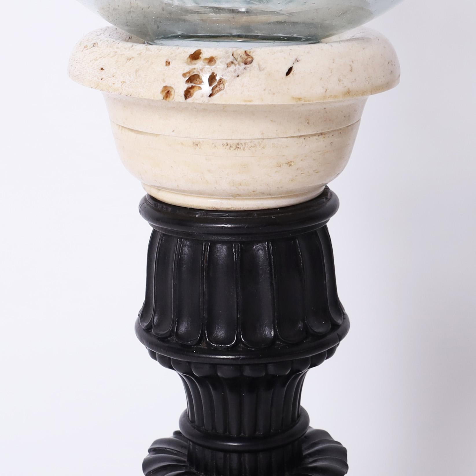 Pair of Anglo Indian Hurricane Candlesticks on Wood Bases For Sale 1