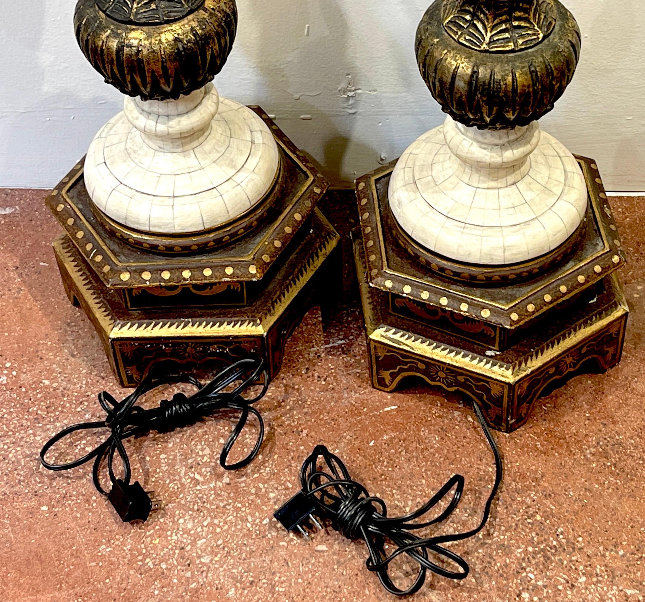 Pair of Anglo-Indian Inlaid Bone & Gilt Columnar Floor Lamps 1
