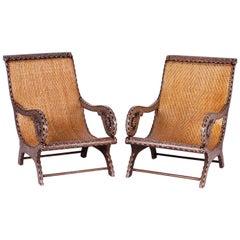 Vintage Pair of Anglo-Indian Inlaid Plantation Chairs
