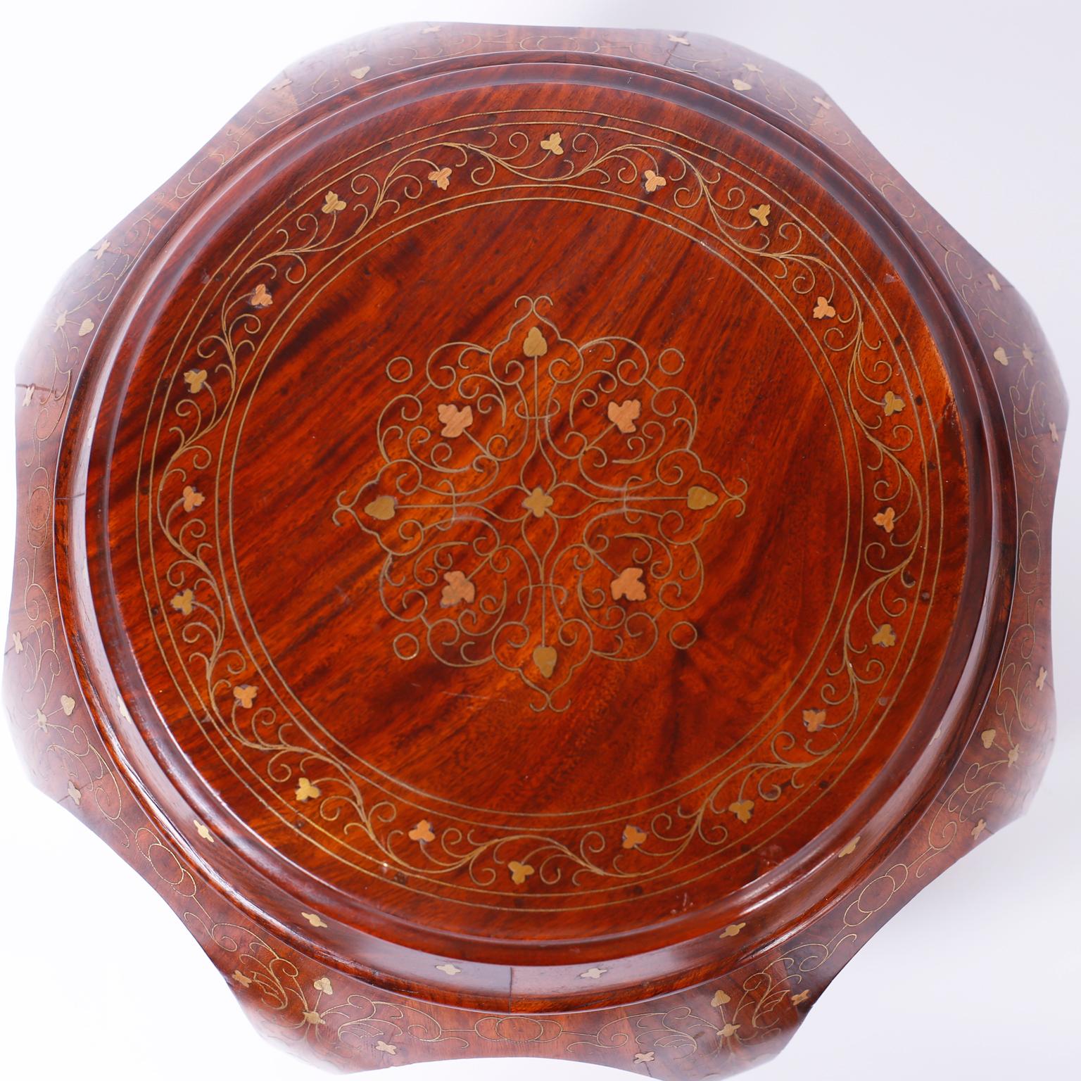 Pair of Anglo-Indian Inlaid Rosewood Stands or Seats 1