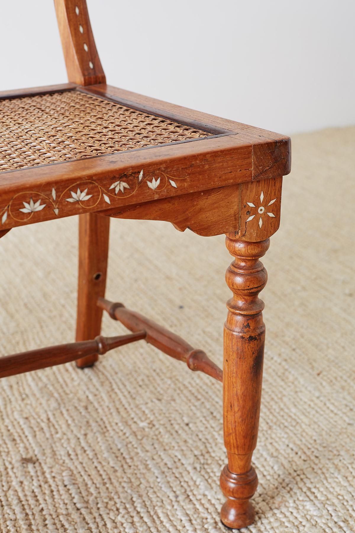 Pair of Anglo-Indian Koa Chairs with Bone Inlay 3
