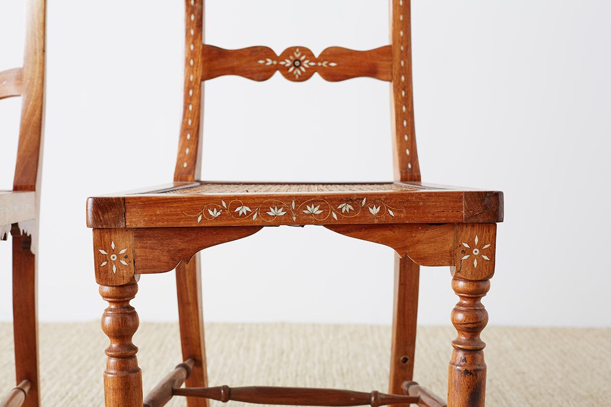 Pair of Anglo-Indian Koa Chairs with Bone Inlay 5