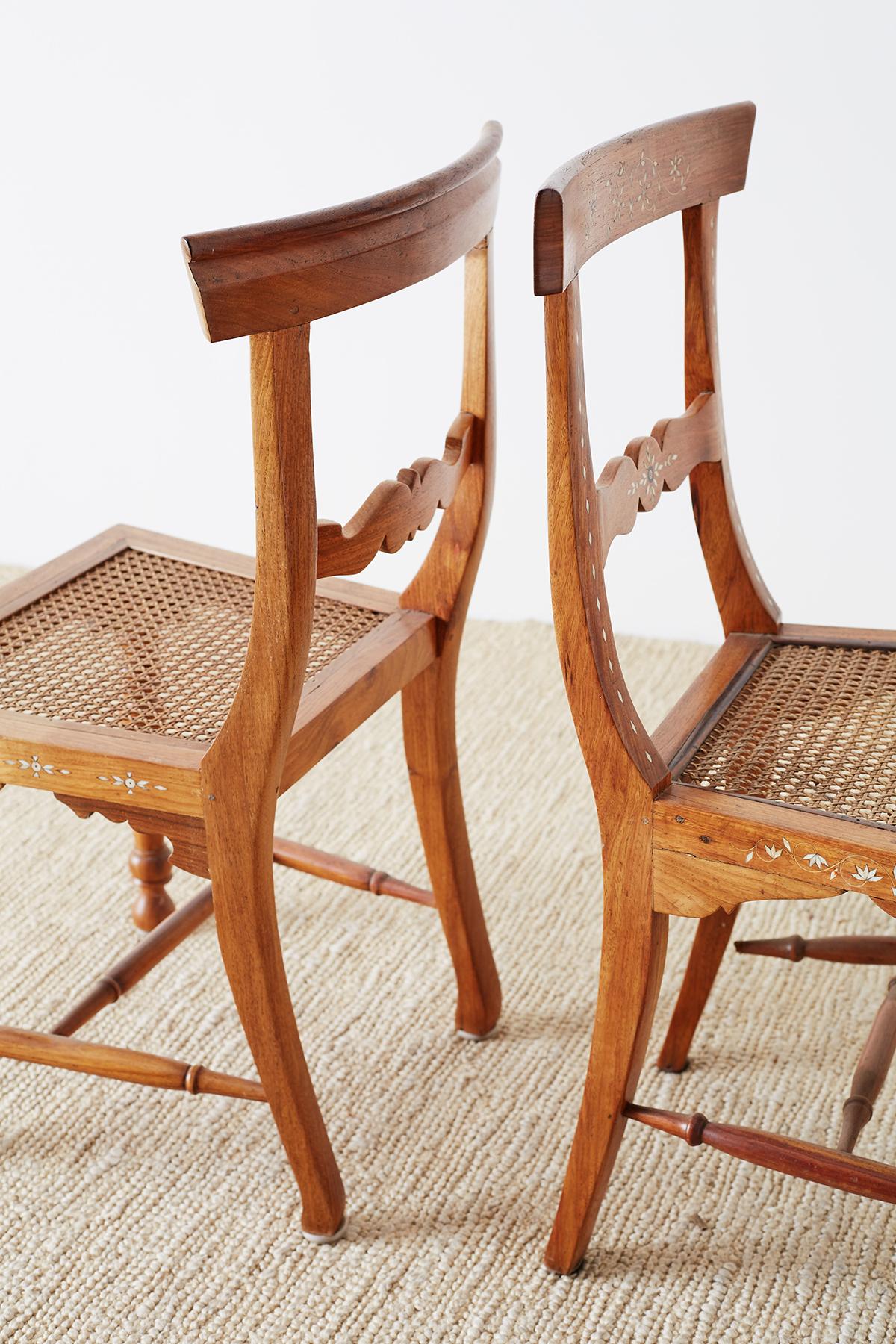 Pair of Anglo-Indian Koa Chairs with Bone Inlay 11