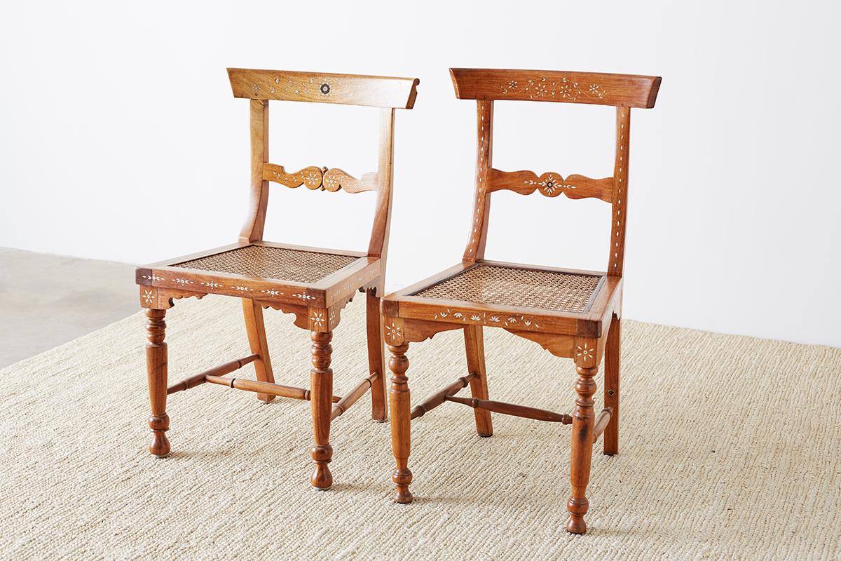 Pair of Anglo-Indian Koa Chairs with Bone Inlay In Good Condition In Rio Vista, CA