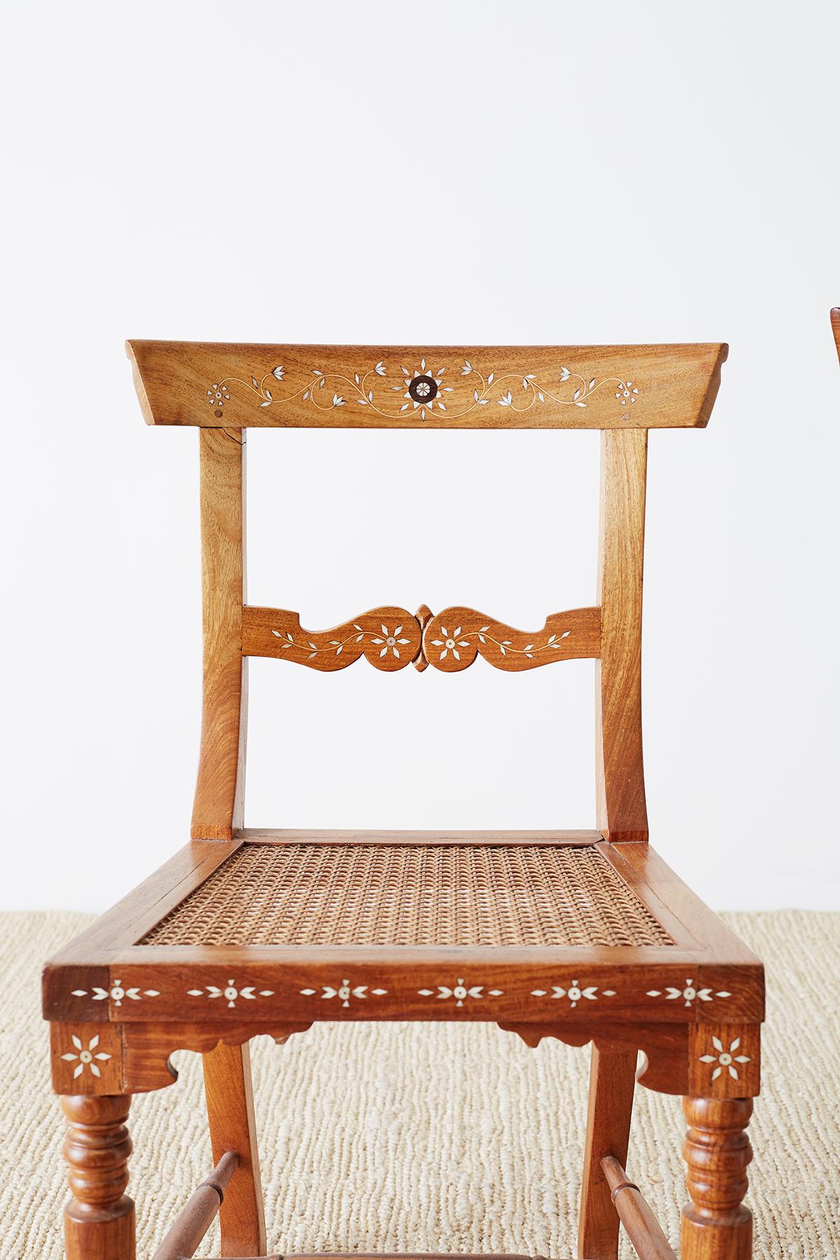 20th Century Pair of Anglo-Indian Koa Chairs with Bone Inlay