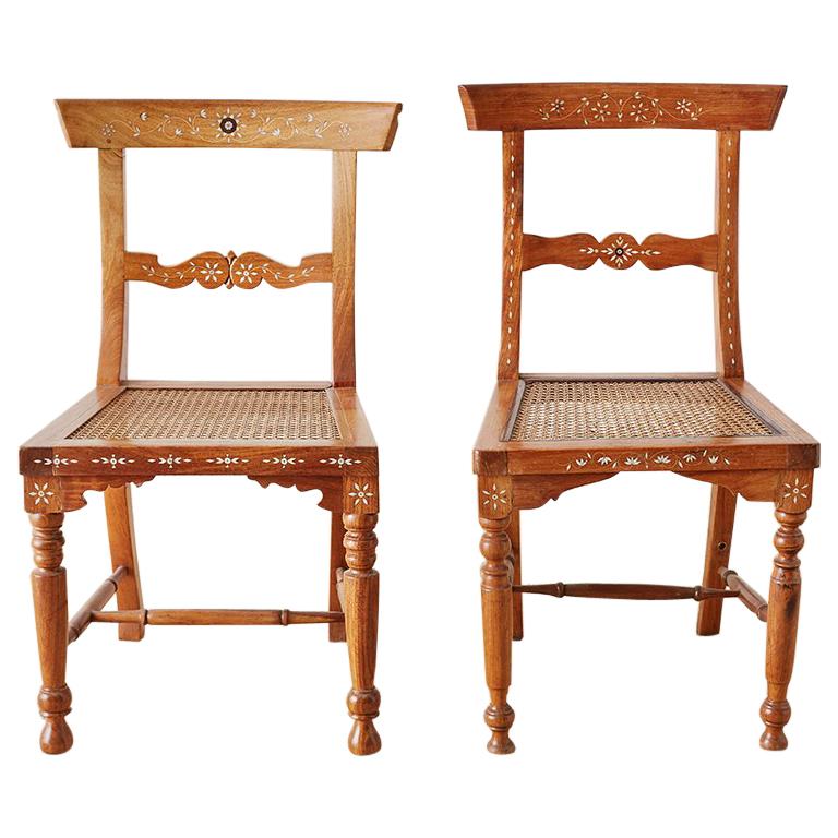 Pair of Anglo-Indian Koa Chairs with Bone Inlay