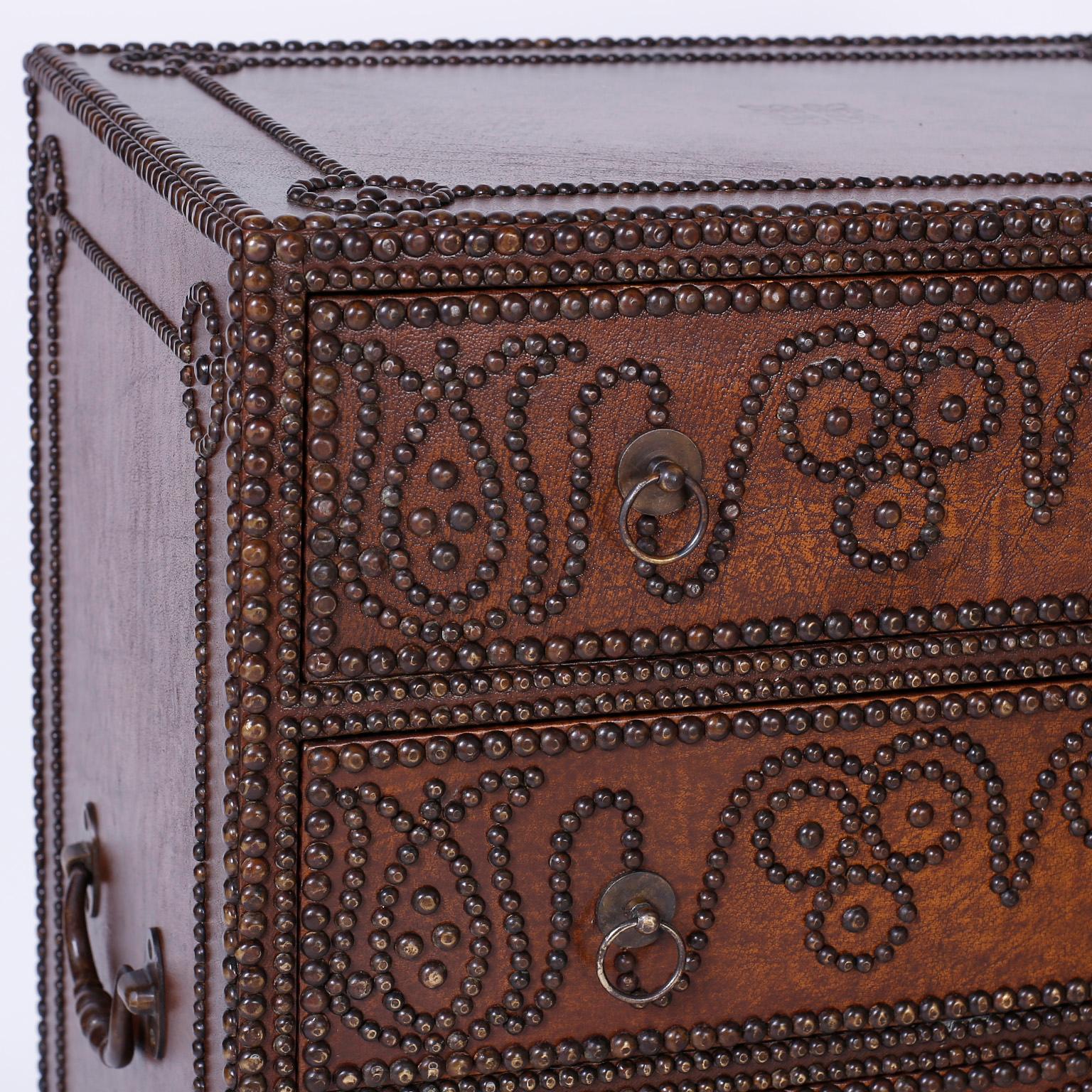 Pair of Anglo-Indian Leather Clad Studded Chests In Good Condition In Palm Beach, FL