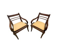 Pair of Anglo-Indian Mahogany Armchairs with Reeded Detail and Caned Seats