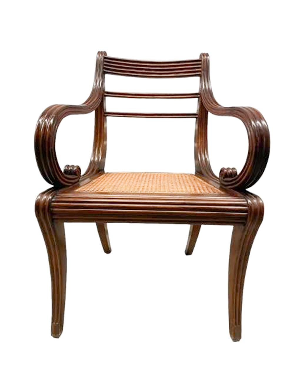 Pair of Anglo-Indian Mahogany Armchairs with Reeded Detail and Caned Seats  For Sale 2