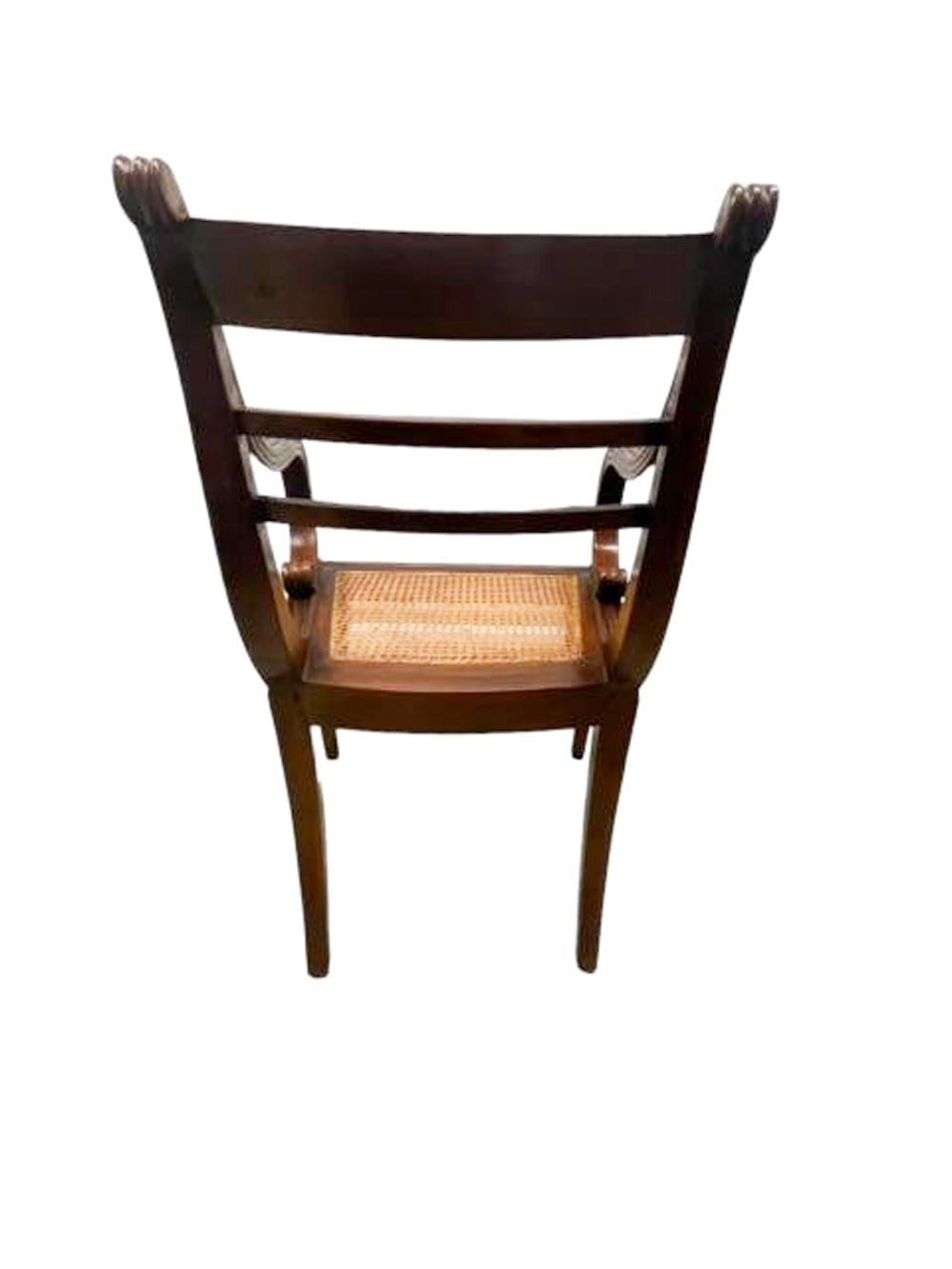 Pair of Anglo-Indian Mahogany Armchairs with Reeded Detail and Caned Seats  For Sale 4
