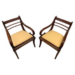 Antique Pair of Anglo-Indian Mahogany Armchairs with Reeded Detail and Caned Seats 