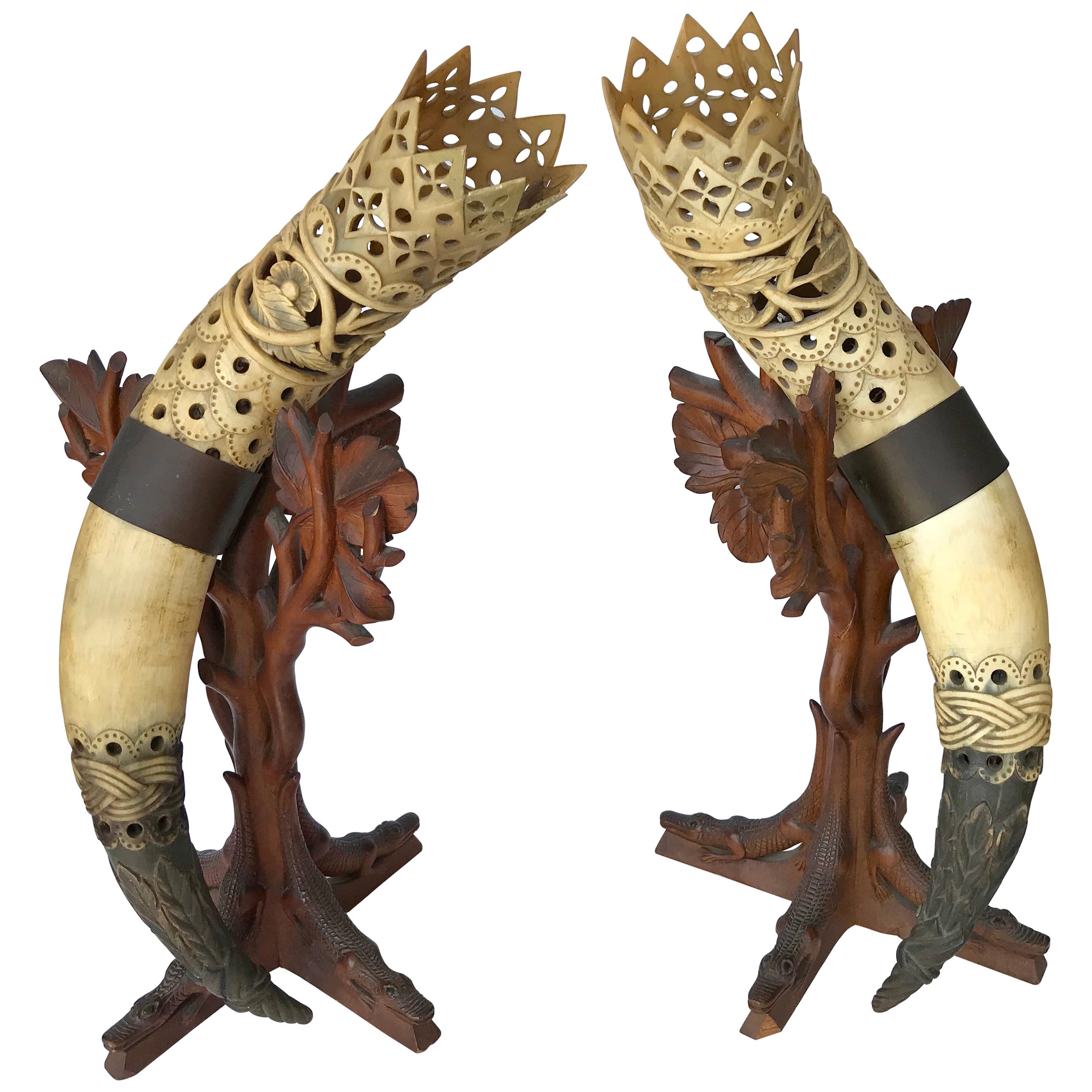 Ein Paar anglo-indische montierte Hirschhorne