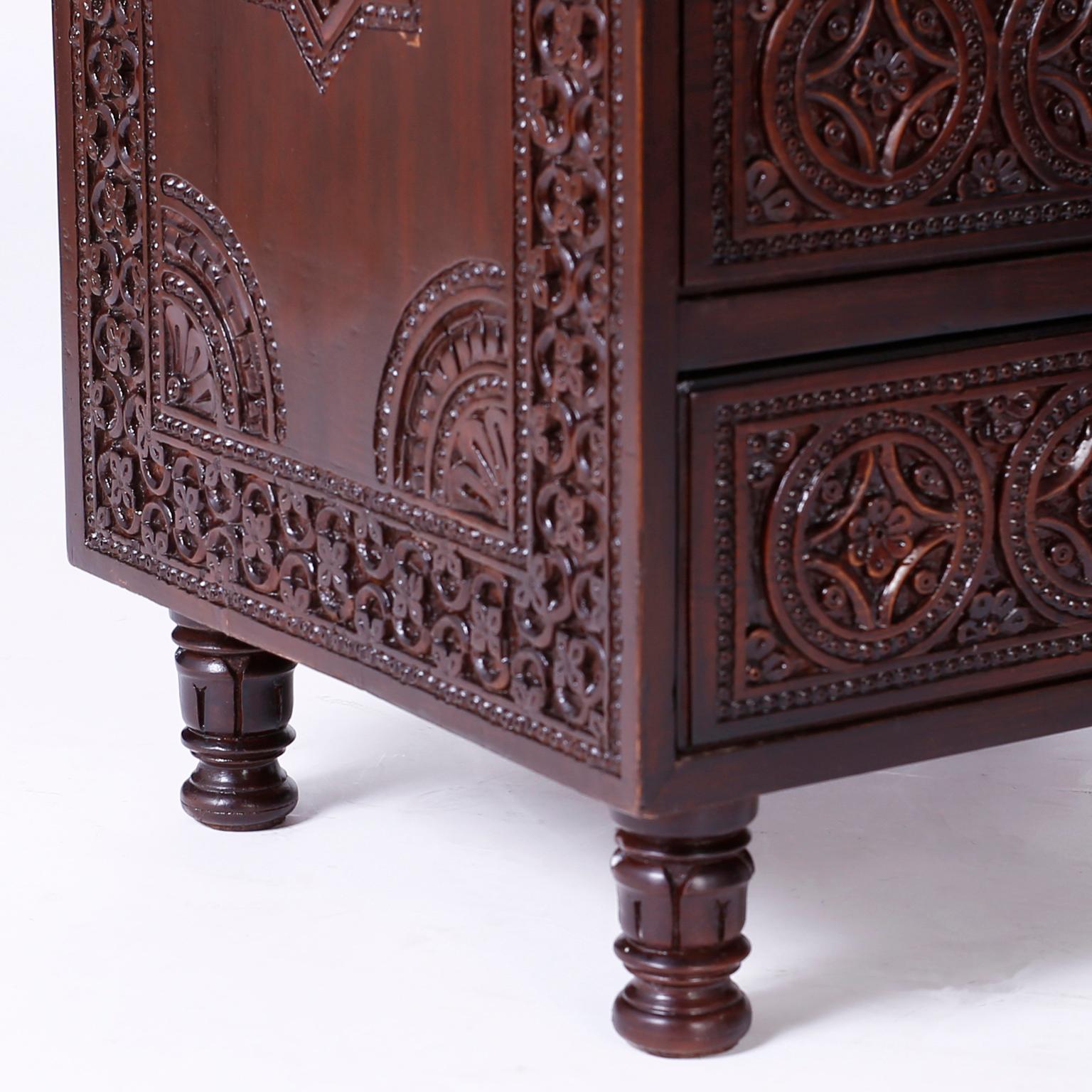 Carved Pair of Anglo-Indian Nightstands