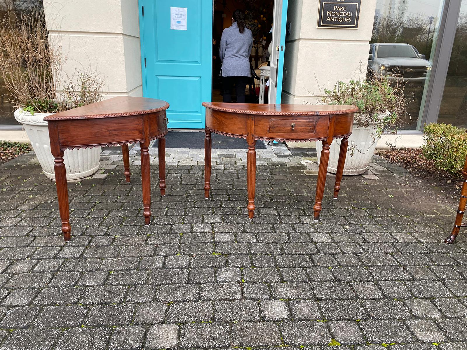 19th Century Pair of Anglo-Indian or Anglo-Caribbean Carved Demilune Console Tables