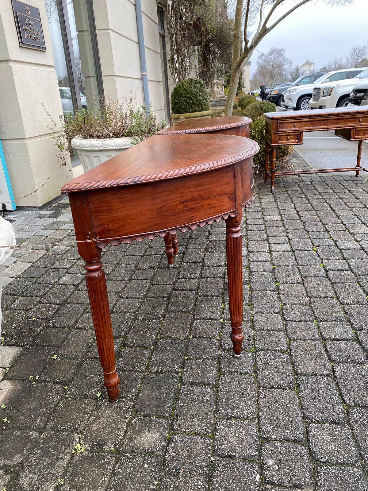 Wood Pair of Anglo-Indian or Anglo-Caribbean Carved Demilune Console Tables