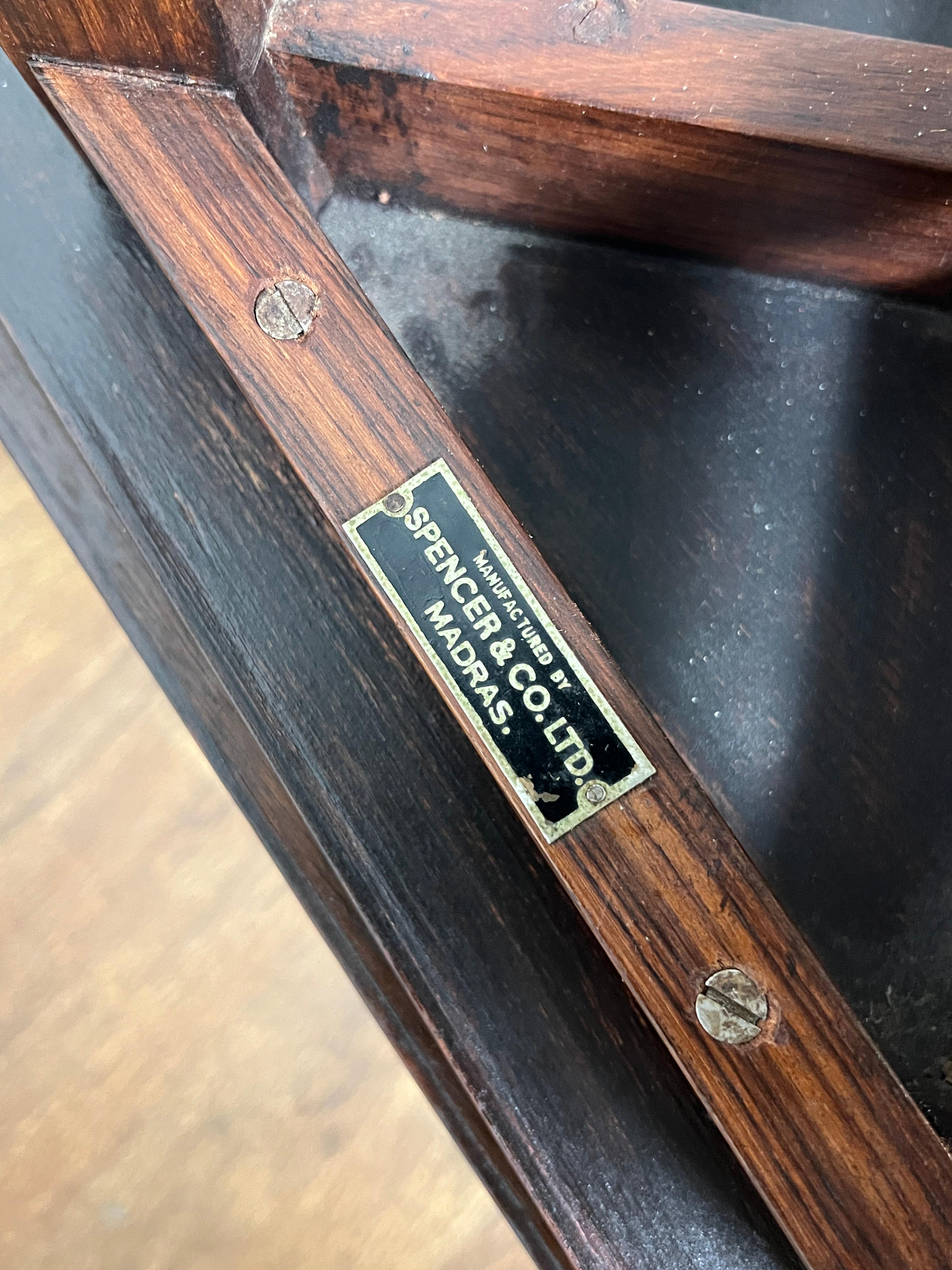 Pair of Anglo Indian Rosewood Side Tables by Spencer & Co., Madras, Circa 1950s For Sale 4