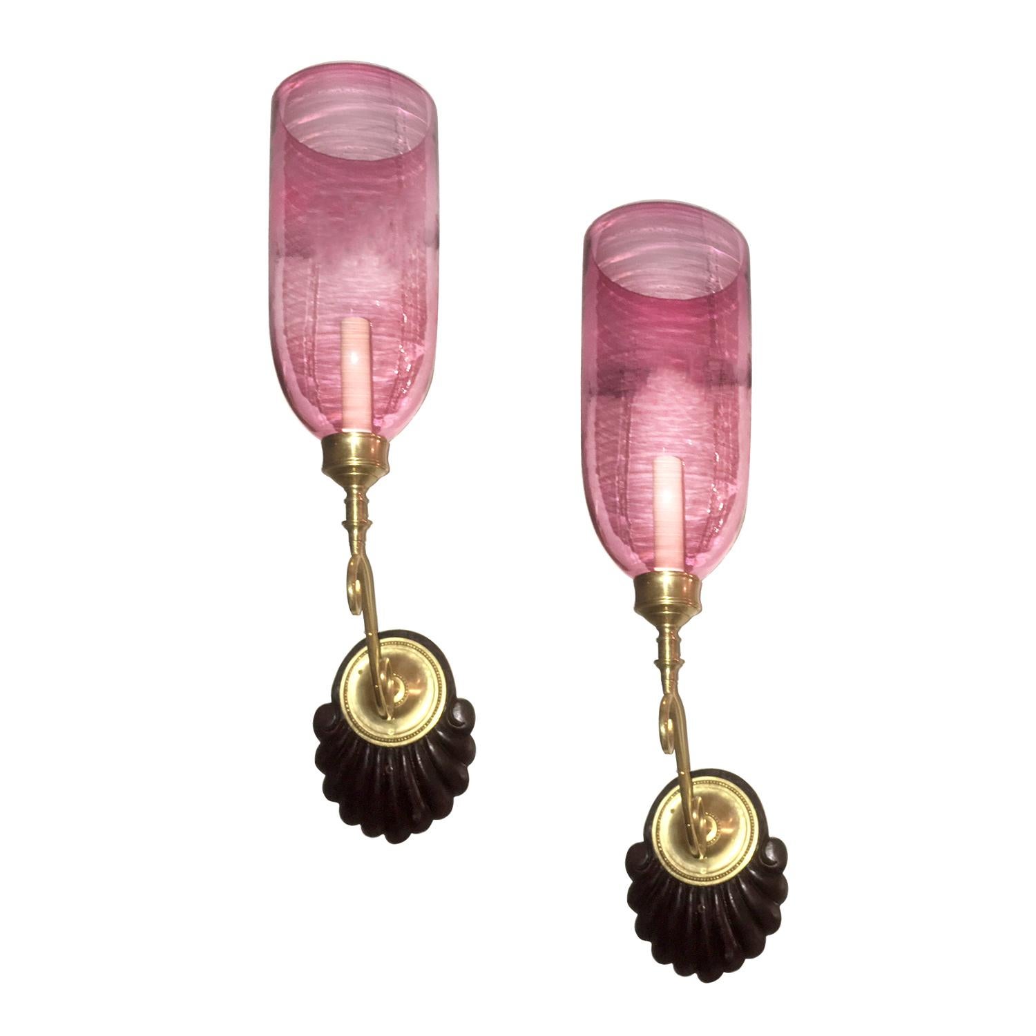 English Pair of Anglo Indian Ruby Red Glass Sconces For Sale
