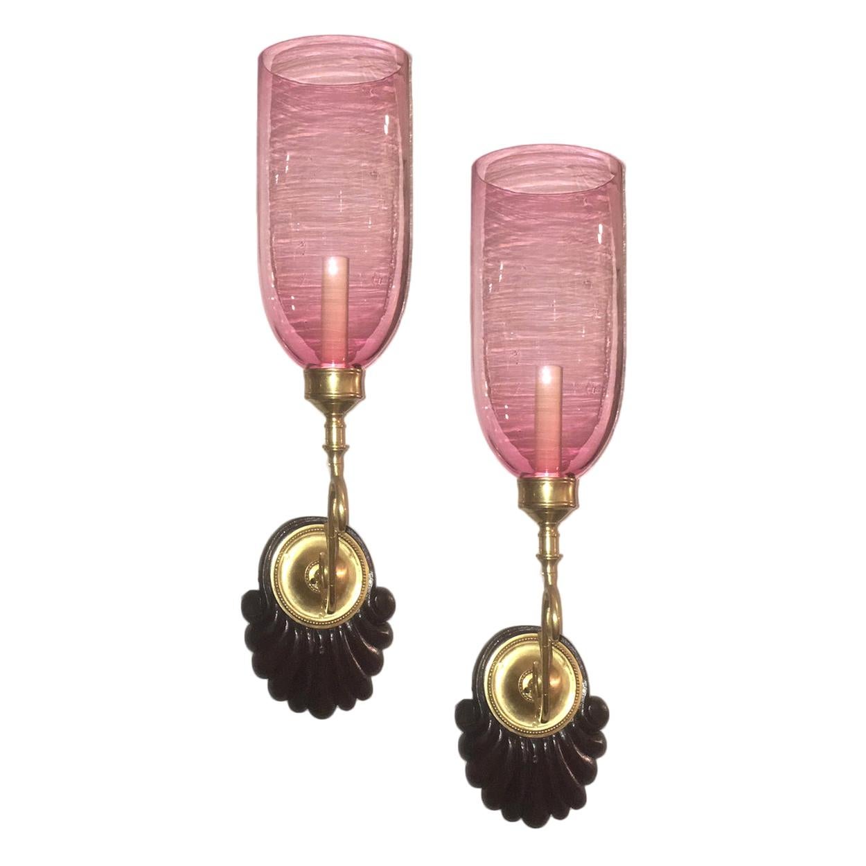 Pair of Anglo Indian Ruby Red Glass Sconces For Sale