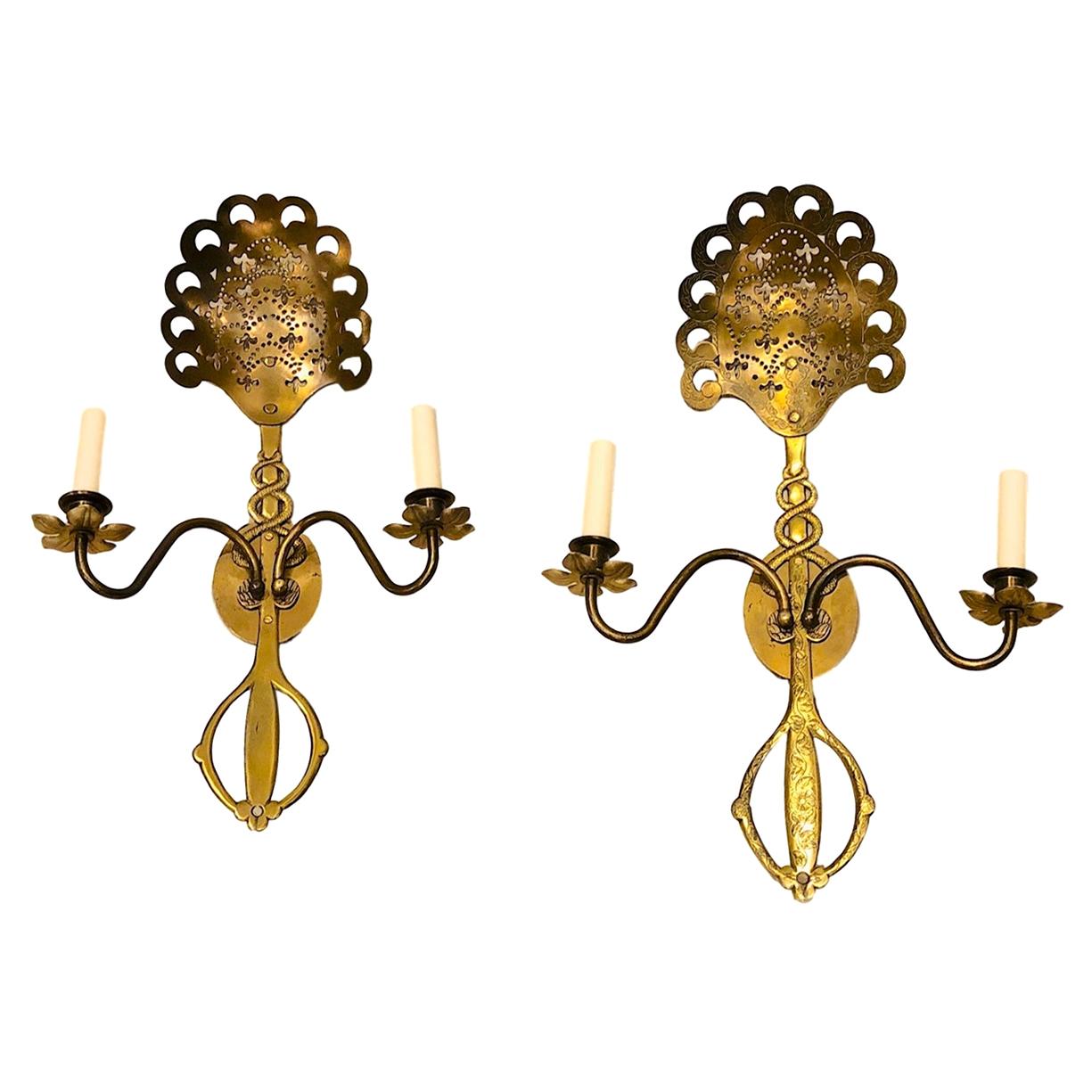 Pair of Middle Eastern Pierced Sconces For Sale