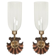 Pair of Anglo Indian Sconces with Hand Carved Mahogany by David Duncan Studio