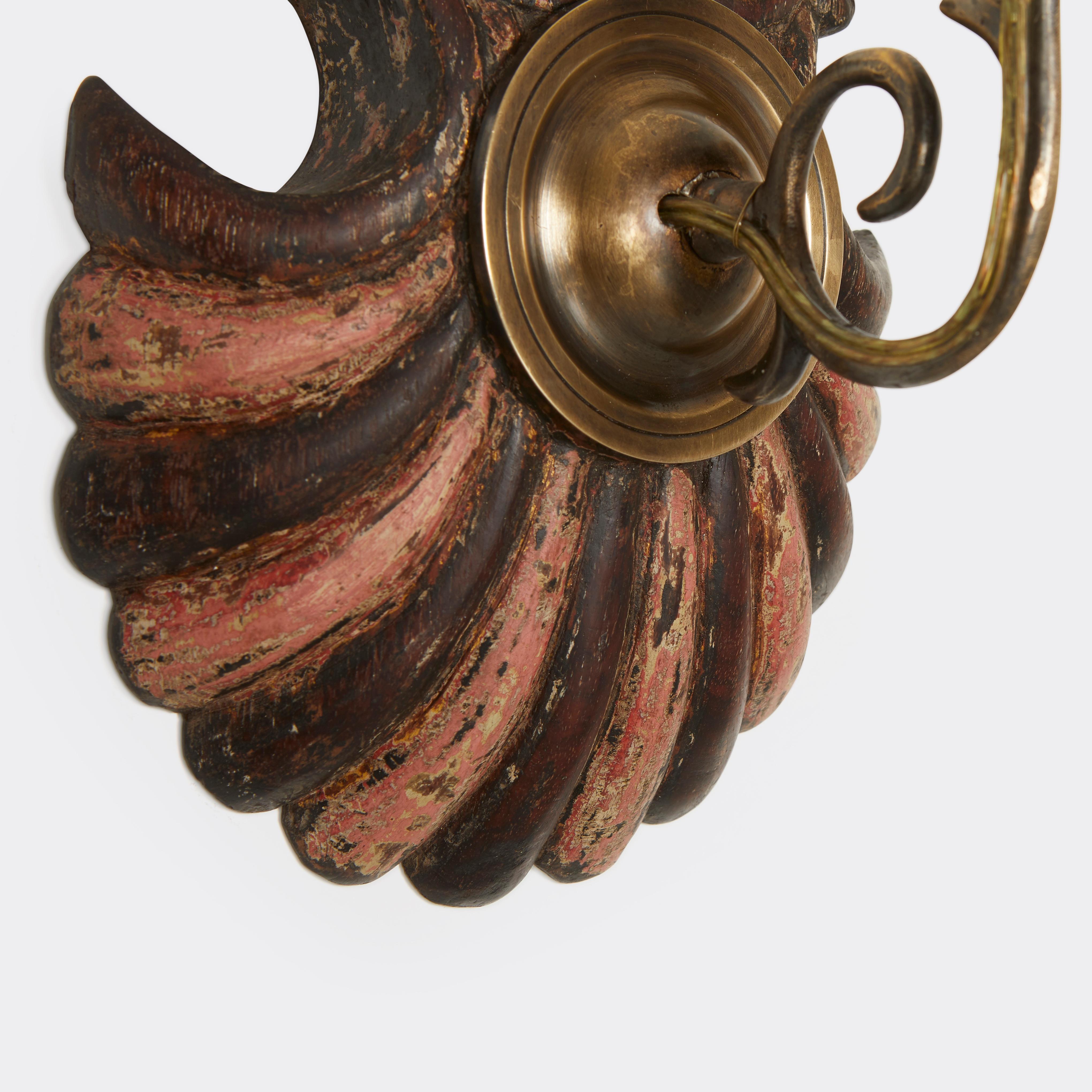 Hand-Carved Pair of Anglo Indian Sconces with Hand Carved Mahogany
