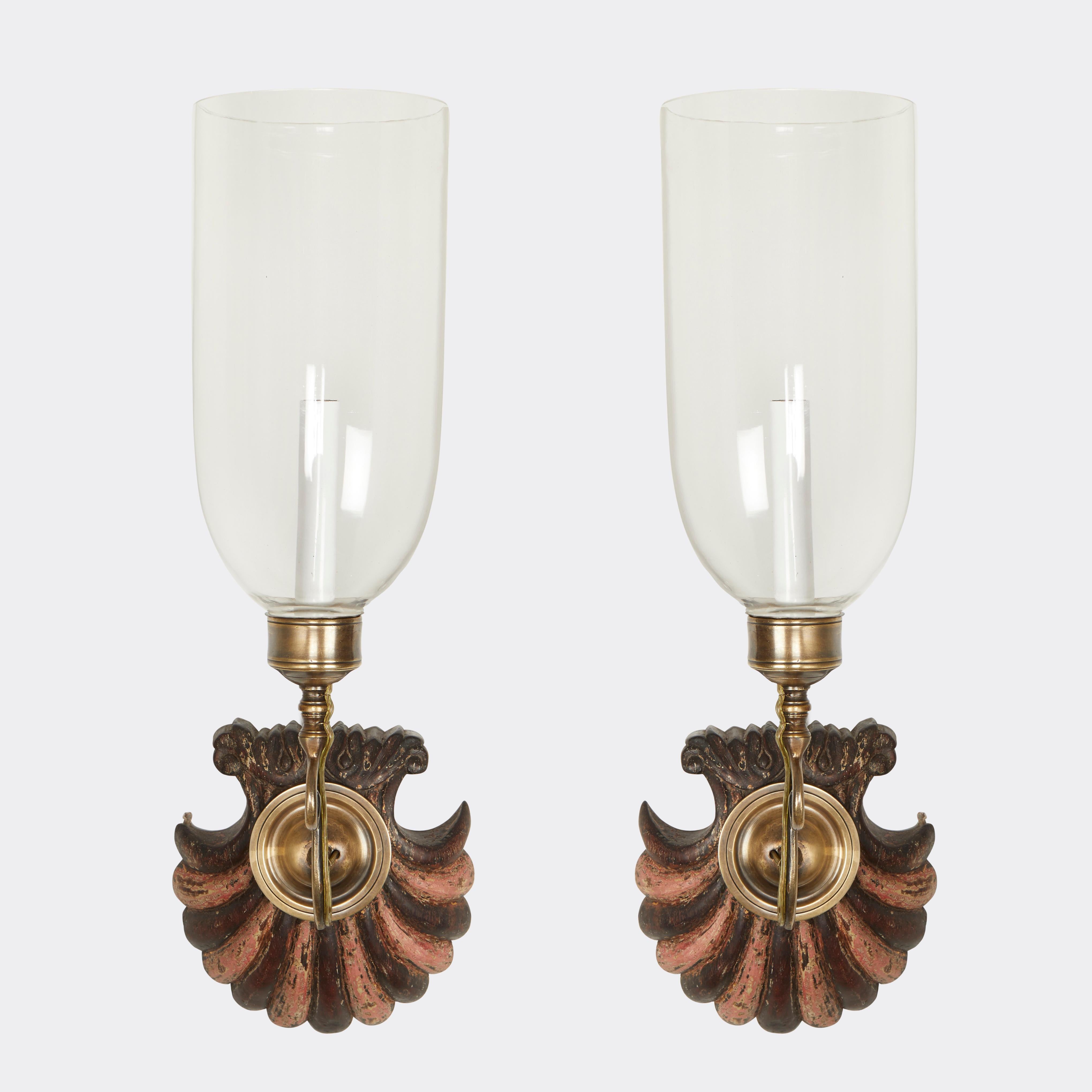 Pair of Anglo Indian Sconces with Hand Carved Mahogany In Good Condition In New York, NY