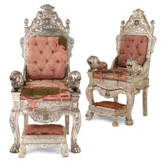 Pair of Anglo-Indian Silver-Clad Ceremonial Throne Chairs