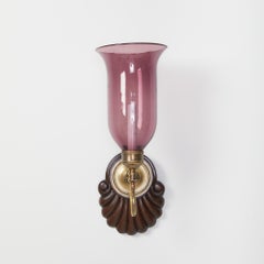 Pair of David Duncan Scallop Shell Sconces with Purple Hurricane Shades