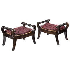 Antique Pair of Anglo-Indian Solid Ebony Footstools