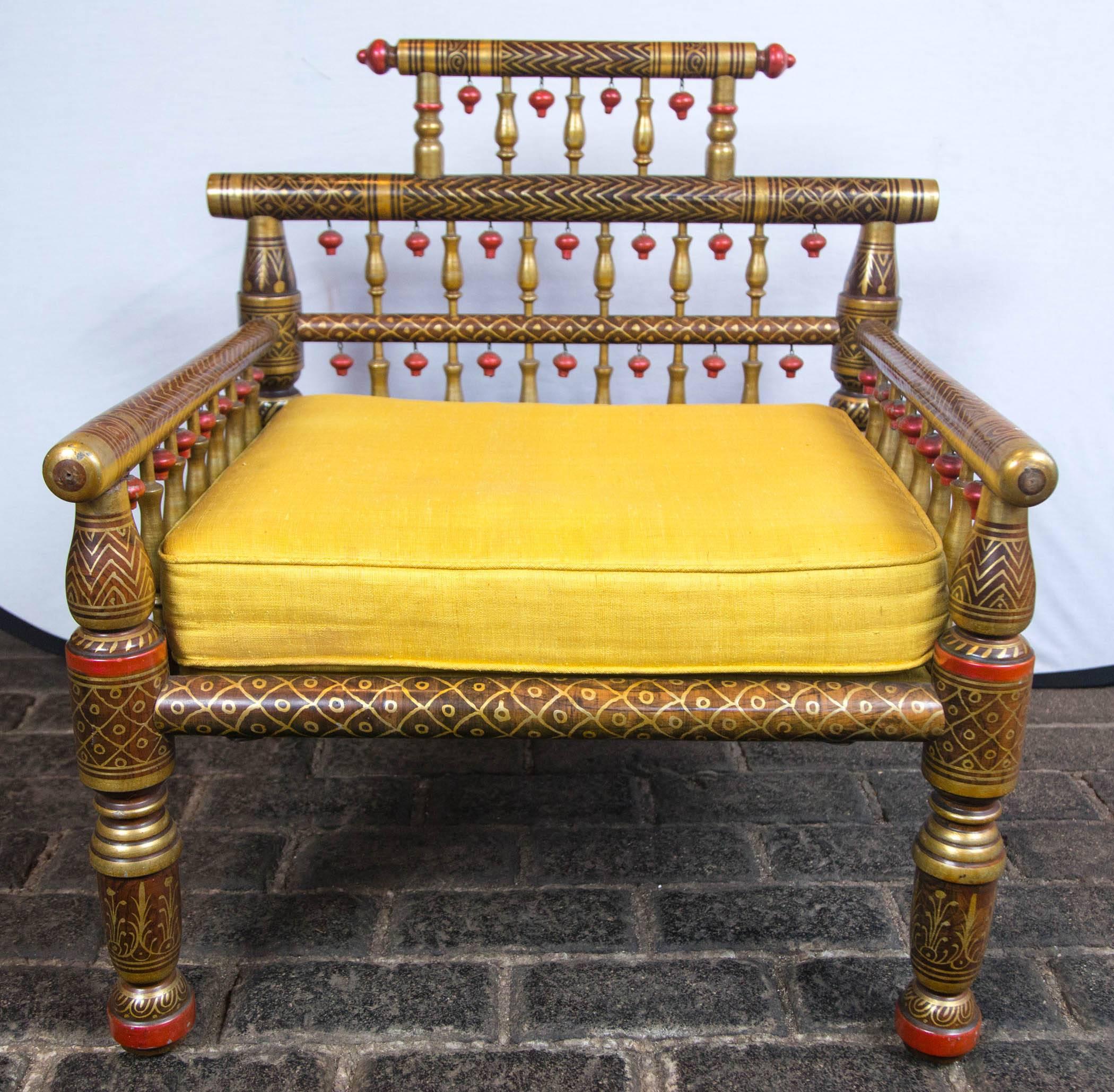 Late 20th Century Pair of Anglo-Indian Style Decorative Armchairs