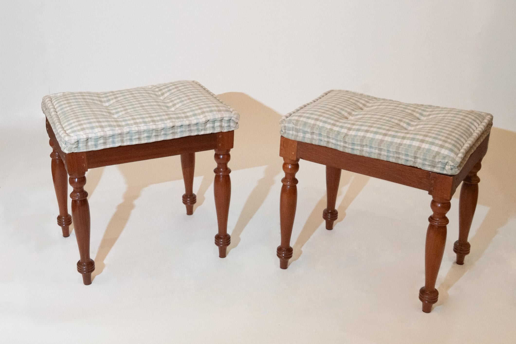 Pair of Anglo-Indian Teak and Caned Benches For Sale